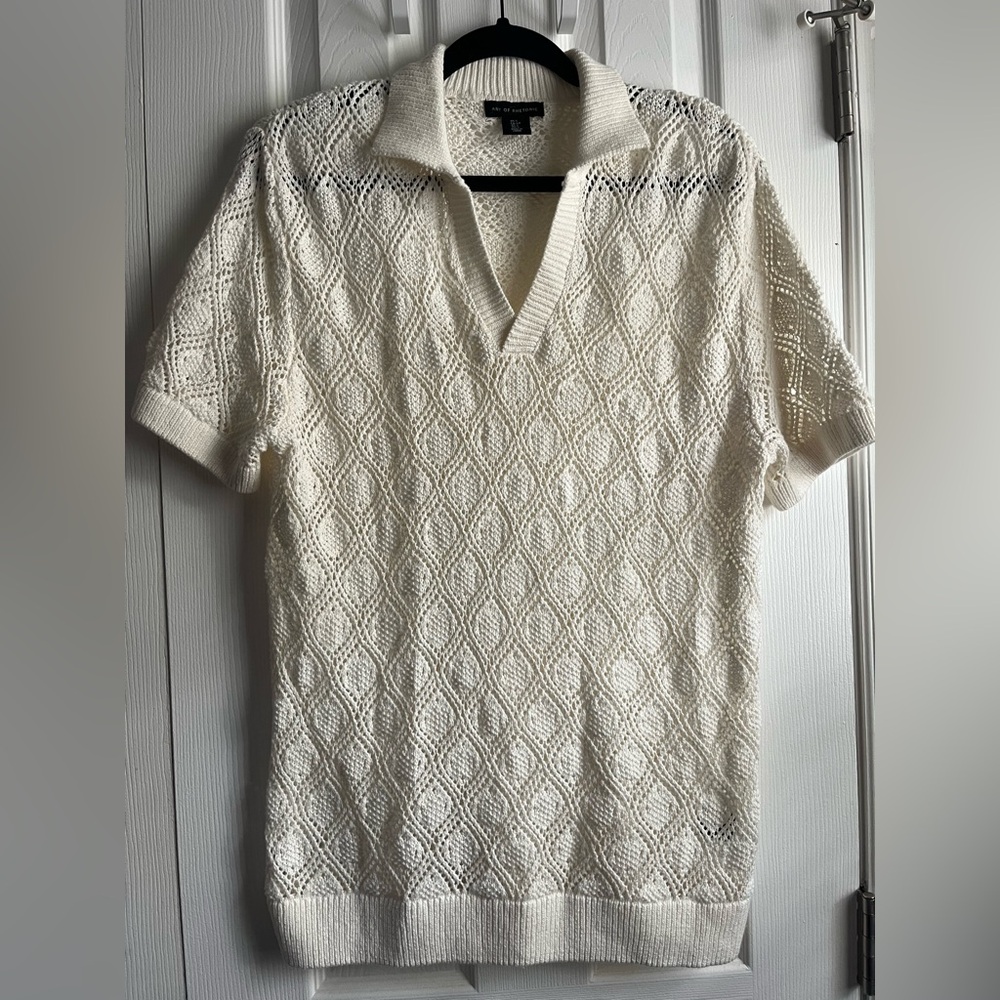 Art of Rhetoric Cream Open Knit Short Sleeve Top Small